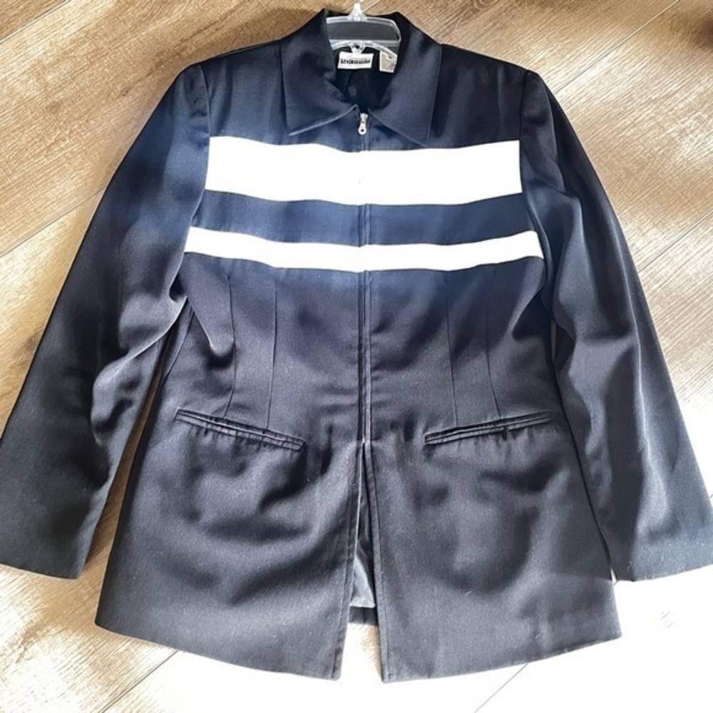 Newport News Styleworks Black White Jacket Women Small Zip Faux Pocket Lined VTG - Picture 5 of 10